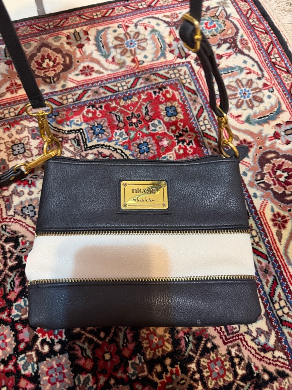 Nicole by Nicole Miller Black and White Striped Crossbody Bag